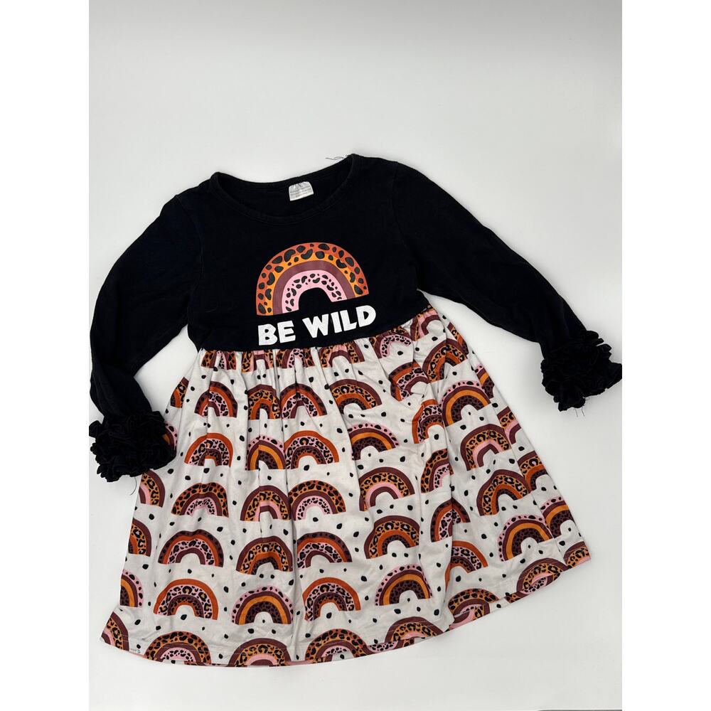 Sparkle in Pink | Long Sleeve Dress | Girls 7/8 | Black White | Rainbow Cheetah
